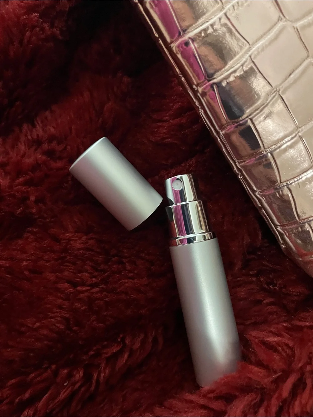 Jimmy Choo pink Metallic cosmetics makeup bag w a sweet surprise “I got Choo”💖